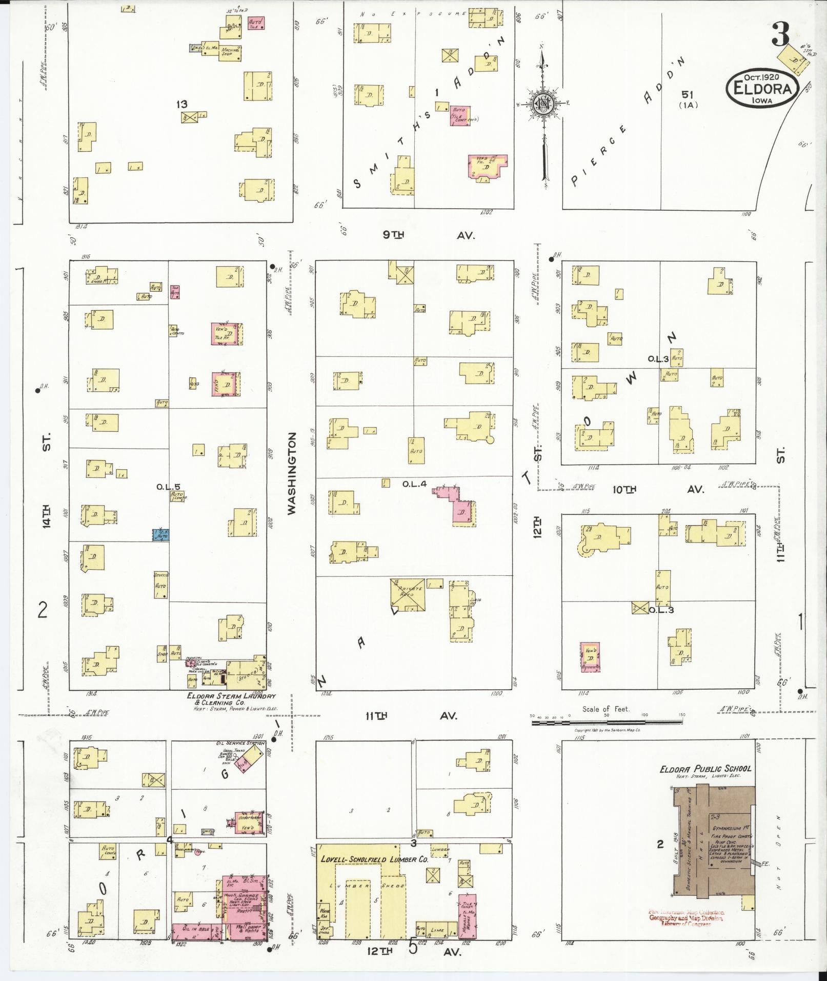 Sanborn Fire Insurance Map from Eldora, Hardin County, Iowa (1920), Sheet #0003 - Historic Sanborn Fire Insurance Map Print, vintage old map wall art