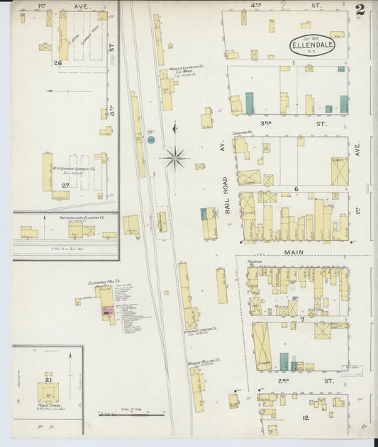 Sanborn Fire Insurance Map from Ellendale, Dickey County, North Dakota (1893), Sheet #0002 - Historic Sanborn Fire Insurance Map Print, vintage old map wall art, antique decor, genealogy gift, North Dakota North Dakota map