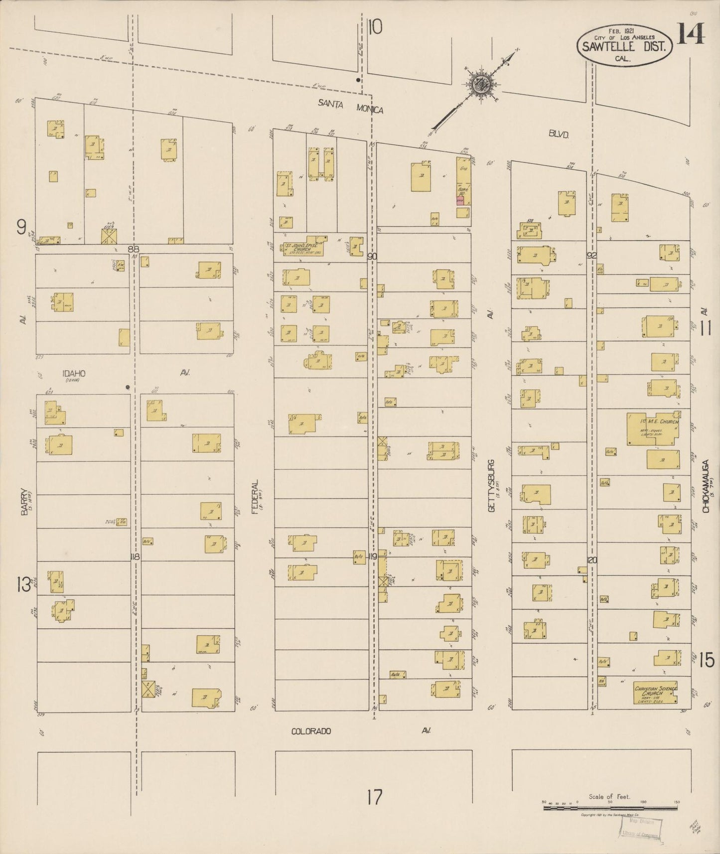 Sanborn Fire Insurance Map from Sawtelle, Los Angeles County, California (1921), Sheet #0014 - Complete Map Set gallery image, historic Sanborn map, vintage wall art, California California