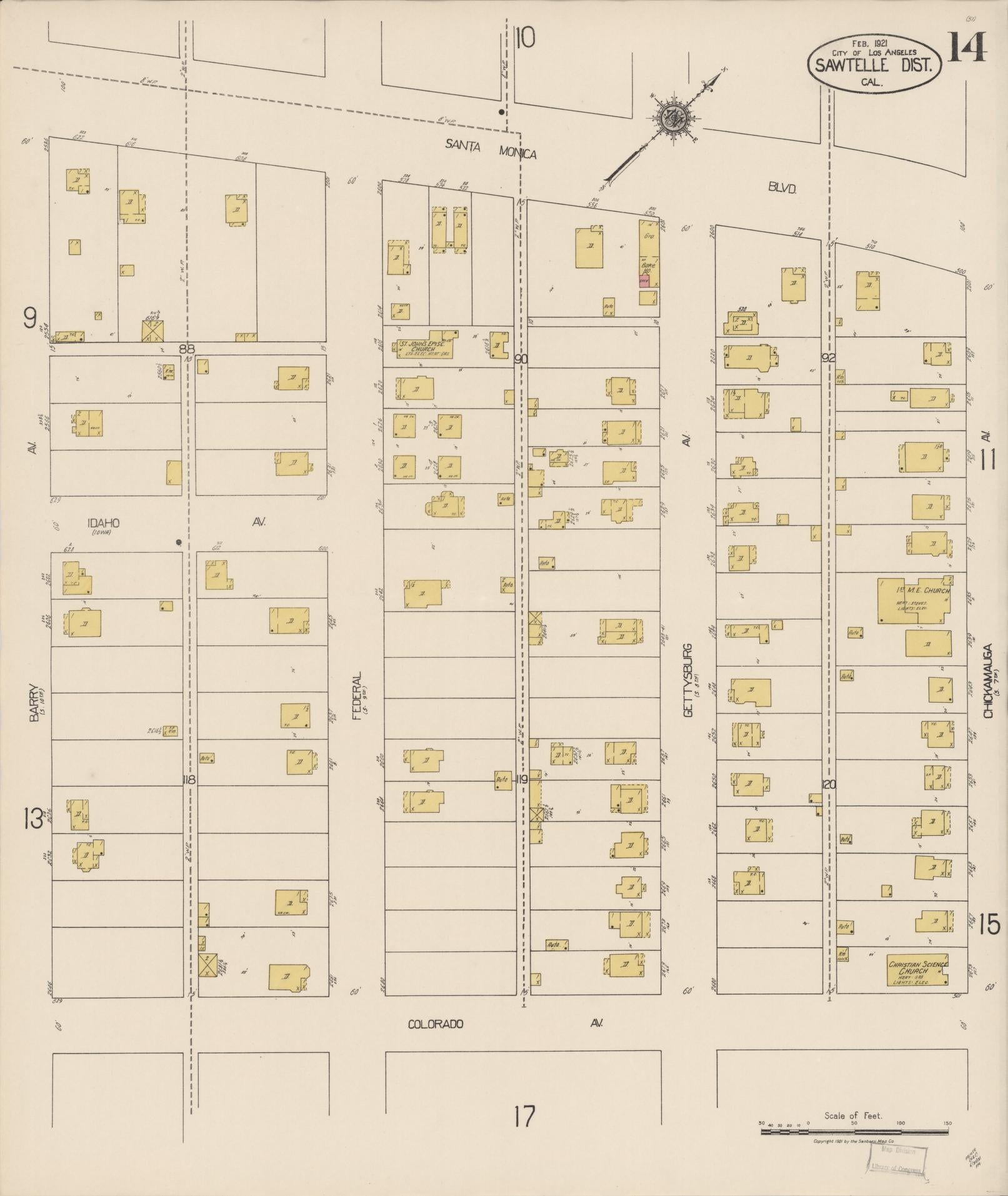 Sanborn Fire Insurance Map from Sawtelle, Los Angeles County, California (1921), Sheet #0014 - Complete Map Set gallery image, historic Sanborn map, vintage wall art, California California
