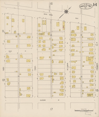 Sanborn Fire Insurance Map from Sawtelle, Los Angeles County, California (1921), Sheet #0014 - Complete Map Set gallery image, historic Sanborn map, vintage wall art, California California