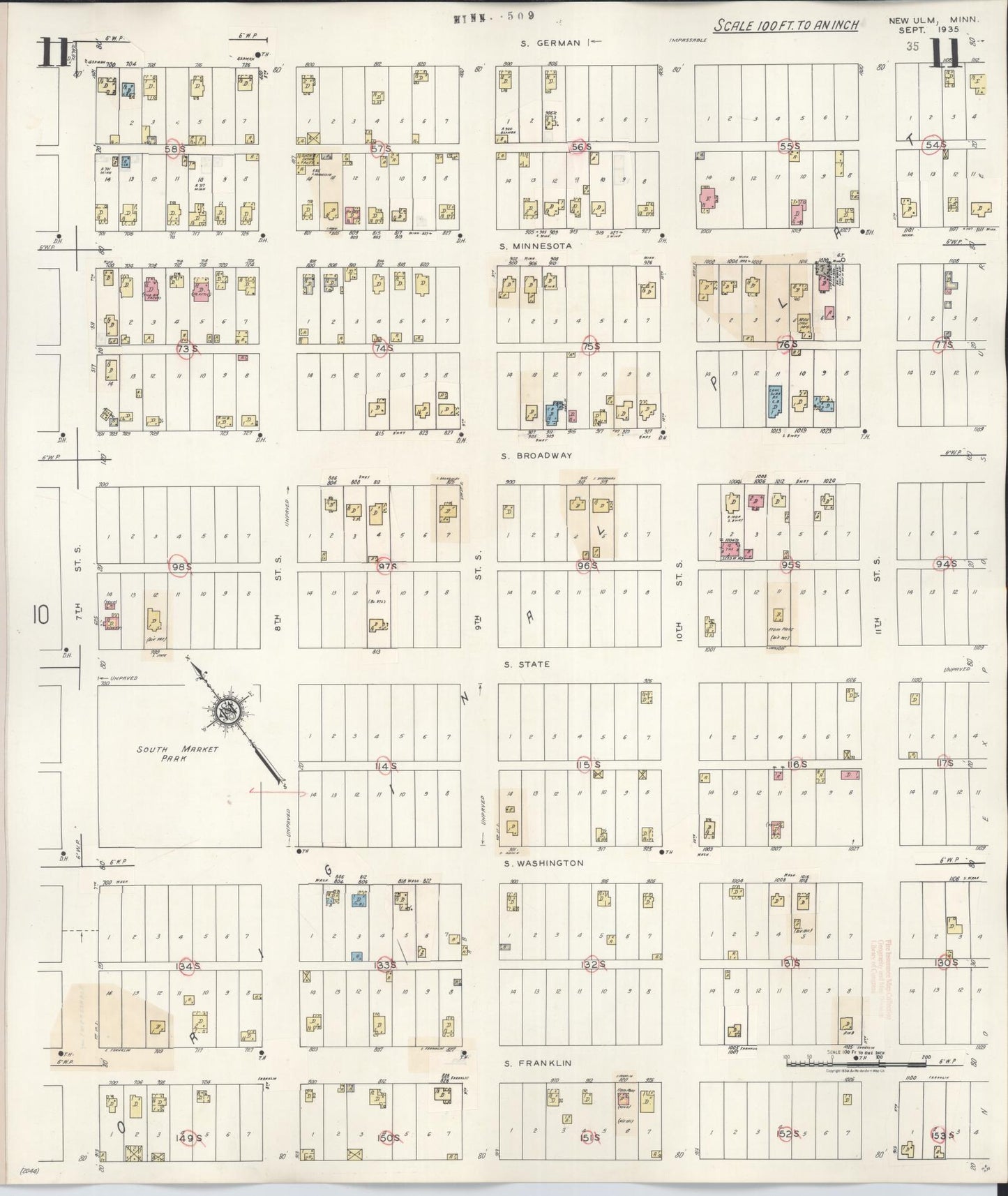 Sanborn Fire Insurance Map from New Ulm, Brown County, Minnesota (1946), Sheet #0011 - Historic Sanborn Fire Insurance Map Print, vintage old map wall art, antique decor, genealogy gift, Minnesota Minnesota map