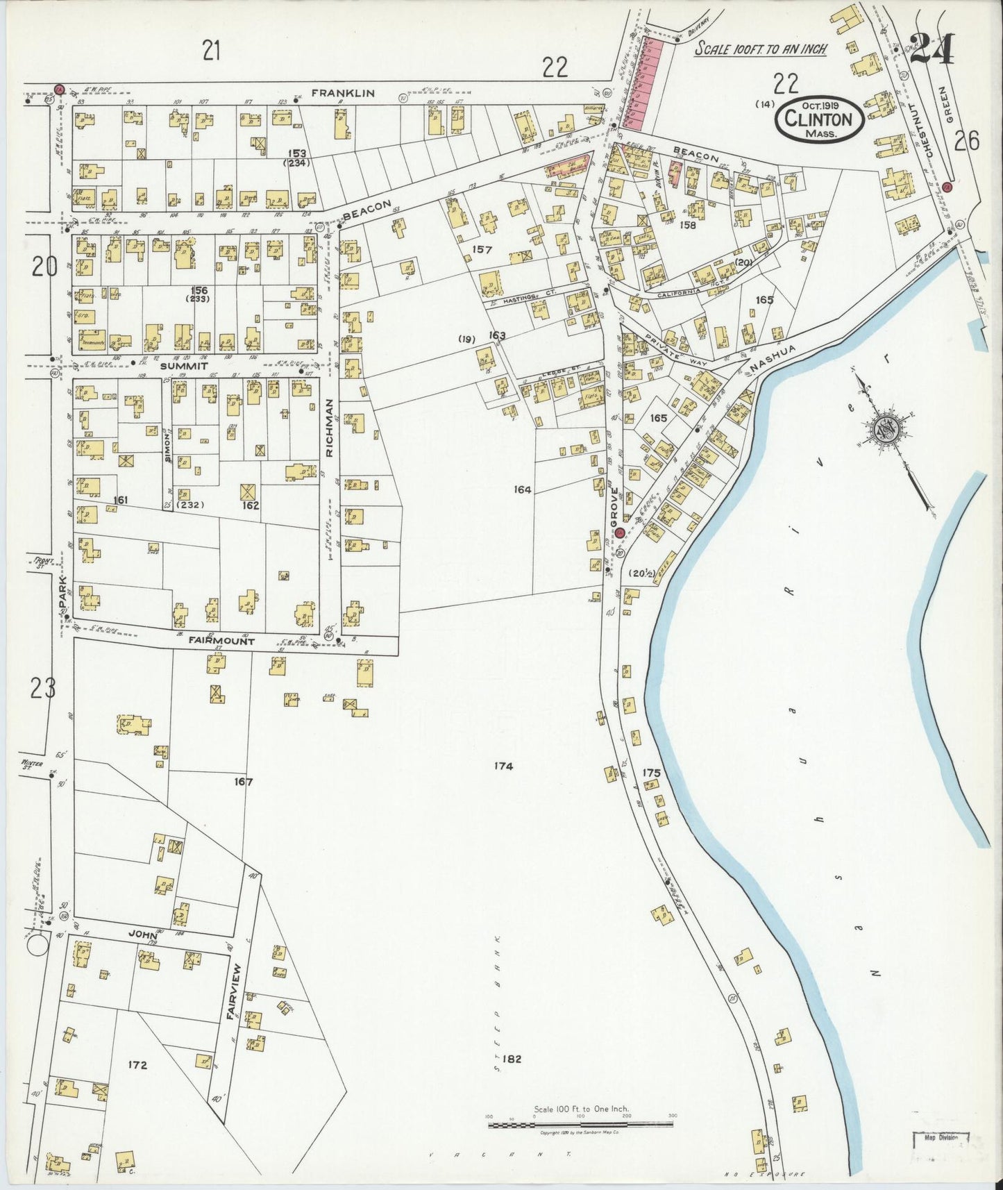Sanborn Fire Insurance Map from Clinton, Worcester County, Massachusetts (1919), Sheet #0024 - Complete Map Set gallery image, historic Sanborn map, vintage wall art, Massachusetts Massachusetts