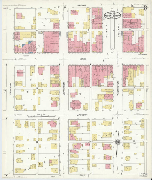 Sanborn Fire Insurance Map from Knightstown, Henry County, Indiana (1916), Sheet #0008 - Historic Sanborn Fire Insurance Map Print, vintage old map wall art, antique decor, genealogy gift, Indiana Indiana map