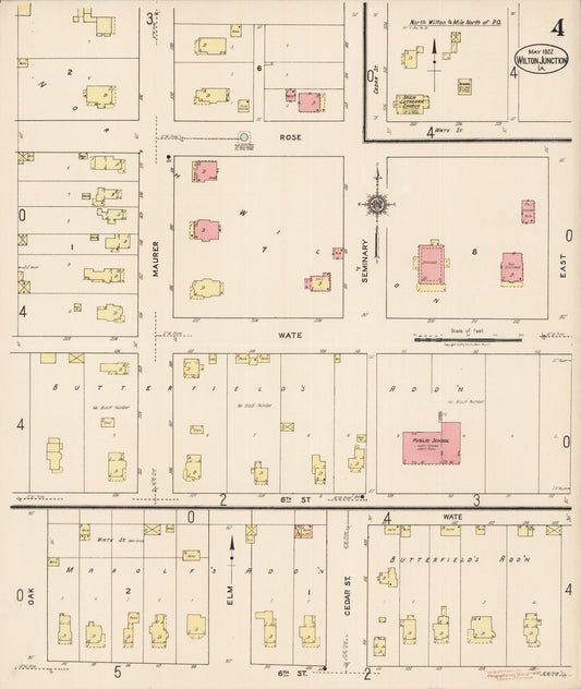 Sanborn Fire Insurance Map from Wilton Junction, Muscatine County, Iowa (1922), Sheet #0004 - Historic Sanborn Fire Insurance Map Print, vintage old map wall art