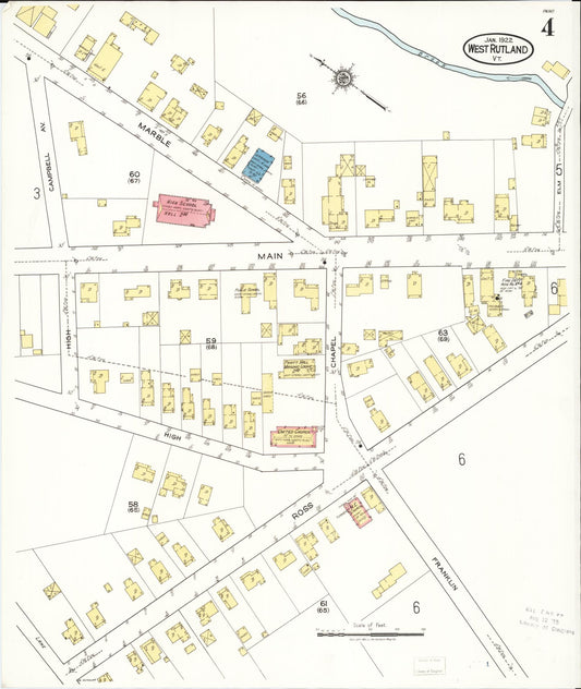 Sanborn Fire Insurance Map from West Rutland, Rutland County, Vermont (1922), Sheet #0004 - Historic Sanborn Fire Insurance Map Print, vintage old map wall art, antique decor, genealogy gift, Vermont Vermont map