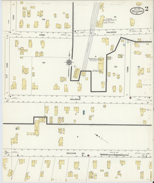 Sanborn Fire Insurance Map from Delevan, Cattaraugus County, New York (1912), Sheet #0002 - Historic Sanborn Fire Insurance Map Print, vintage old map wall art, antique decor, genealogy gift, New York New York map