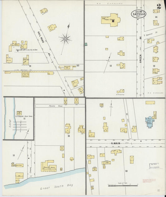 Sanborn Fire Insurance Map from Sayville, Suffolk County, New York (1897), Sheet #0002 - Historic Sanborn Fire Insurance Map Print, vintage old map wall art, antique decor, genealogy gift, New York New York map