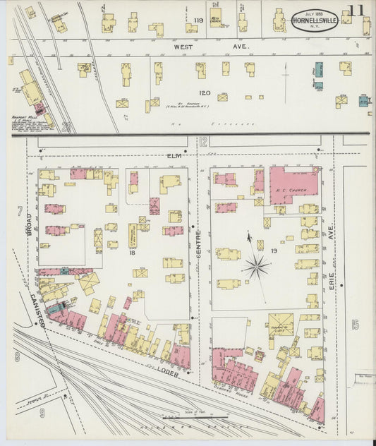 Sanborn Fire Insurance Map from Hornell, Steuben County, New York (1893), Sheet #0011 - Historic Sanborn Fire Insurance Map Print, vintage old map wall art, antique decor, genealogy gift, New York New York map