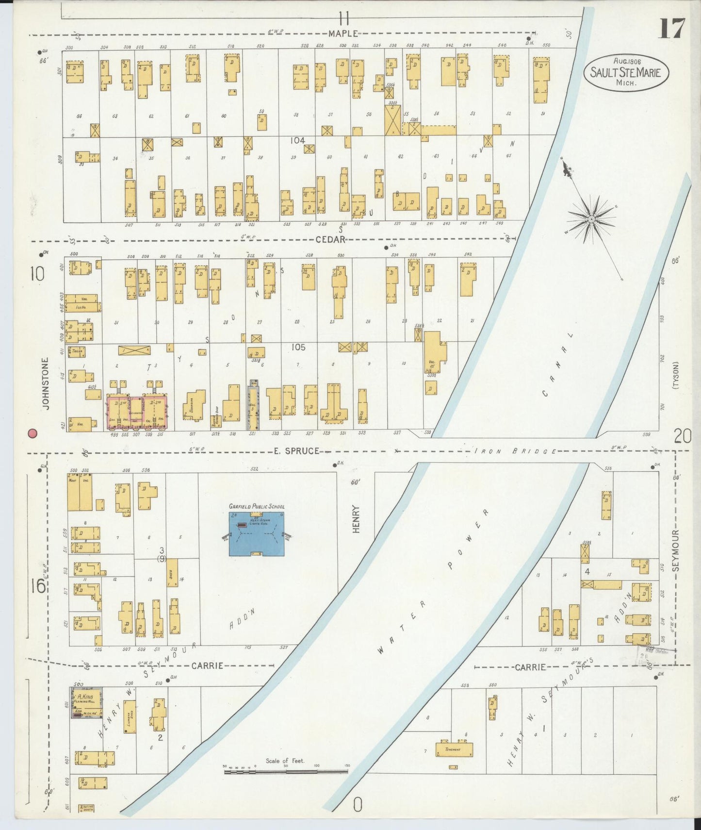 Sanborn Fire Insurance Map from Sault Sainte Marie, Chippewa County, Michigan (1906), Sheet #0017 - Historic Sanborn Fire Insurance Map Print, vintage old map wall art, antique decor, genealogy gift, Michigan Michigan map