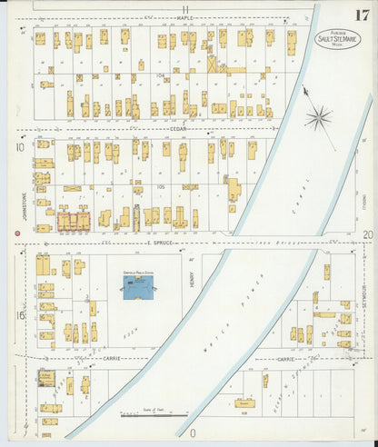 Sanborn Fire Insurance Map from Sault Sainte Marie, Chippewa County, Michigan (1906), Sheet #0017 - Historic Sanborn Fire Insurance Map Print, vintage old map wall art, antique decor, genealogy gift, Michigan Michigan map