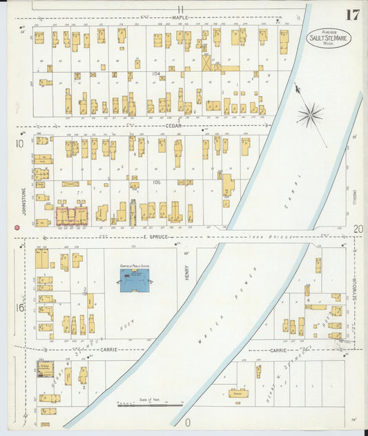 Sanborn Fire Insurance Map from Sault Sainte Marie, Chippewa County, Michigan (1906), Sheet #0017 - Historic Sanborn Fire Insurance Map Print, vintage old map wall art, antique decor, genealogy gift, Michigan Michigan map