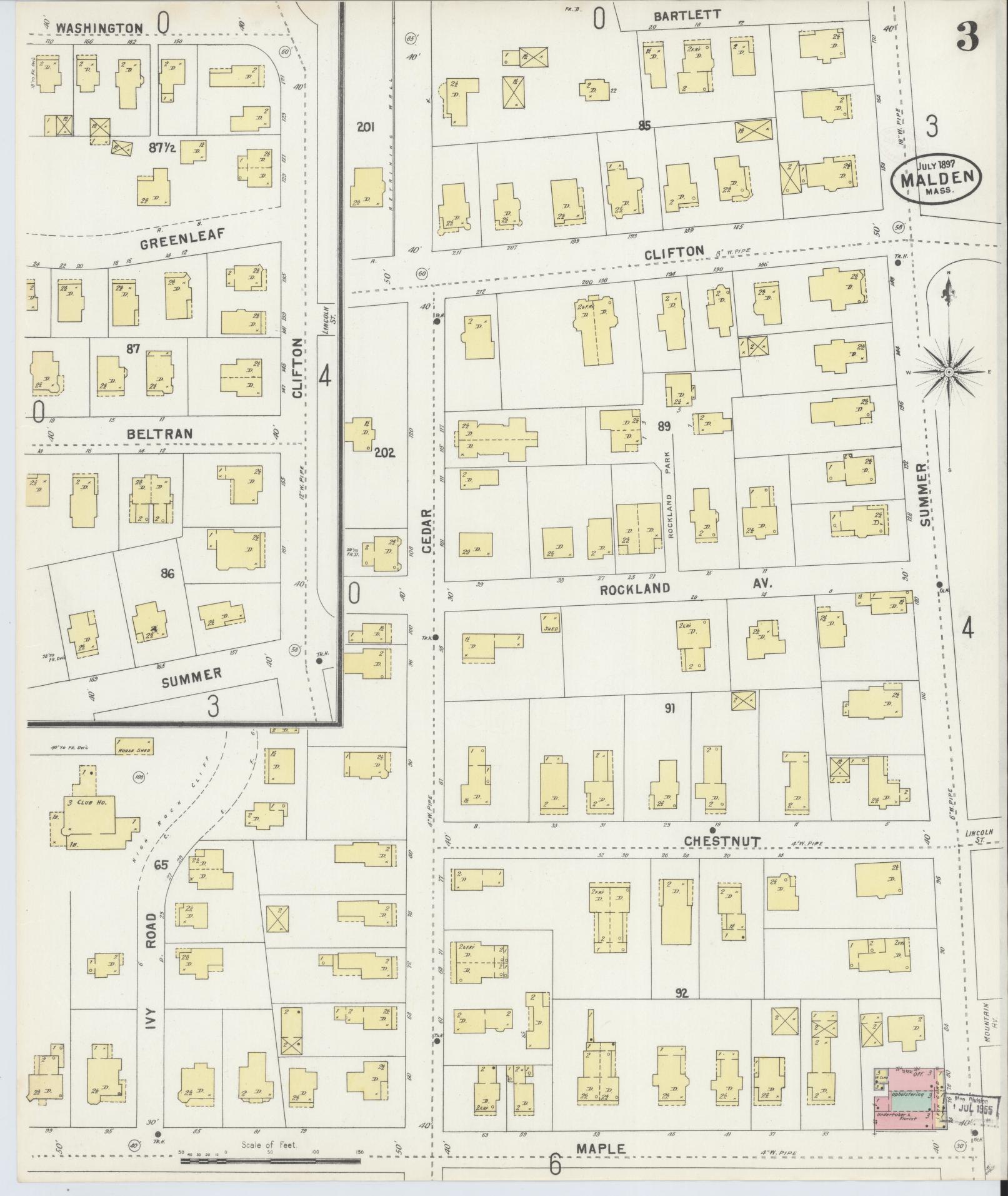 Sanborn Fire Insurance Map from Malden, Middlesex County, Massachusetts (1897), Sheet #0003 - Historic Sanborn Fire Insurance Map Print, vintage old map wall art, antique decor, genealogy gift, Massachusetts Massachusetts map