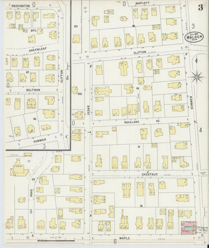 Sanborn Fire Insurance Map from Malden, Middlesex County, Massachusetts (1897), Sheet #0003 - Historic Sanborn Fire Insurance Map Print, vintage old map wall art, antique decor, genealogy gift, Massachusetts Massachusetts map