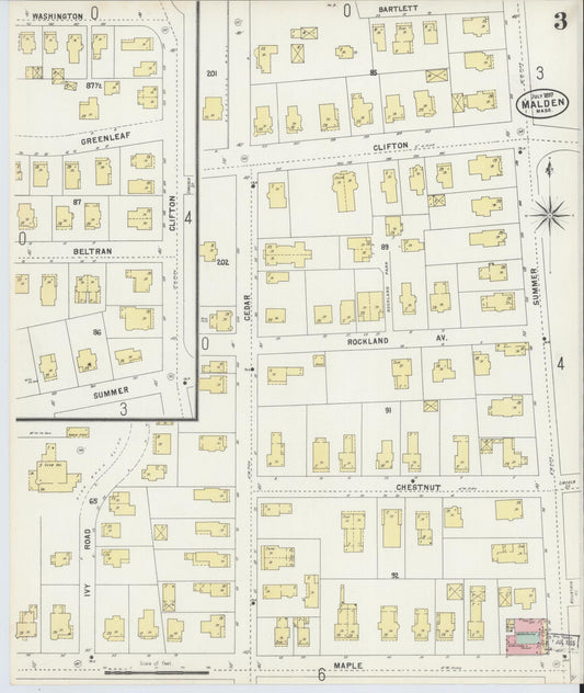 Sanborn Fire Insurance Map from Malden, Middlesex County, Massachusetts (1897), Sheet #0003 - Historic Sanborn Fire Insurance Map Print, vintage old map wall art, antique decor, genealogy gift, Massachusetts Massachusetts map