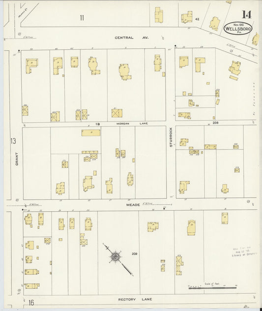 Sanborn Fire Insurance Map from Wellsboro, Tioga County, Pennsylvania (1910), Sheet #0014 - Historic Sanborn Fire Insurance Map Print, vintage old map wall art, antique decor, genealogy gift, Pennsylvania Pennsylvania map