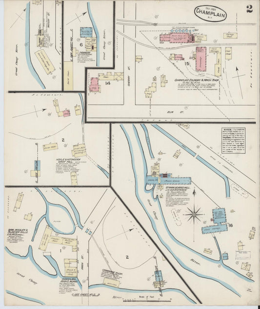 Sanborn Fire Insurance Map from Champlain, Clinton County, New York (1884), Sheet #0002 - Historic Sanborn Fire Insurance Map Print, vintage old map wall art, antique decor, genealogy gift, New York New York map