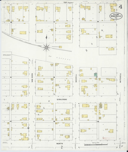 Sanborn Fire Insurance Map from Braceville, Grundy County, Illinois (1907), Sheet #0004 - Historic Sanborn Fire Insurance Map Print, vintage old map wall art, antique decor, genealogy gift, Illinois Illinois map