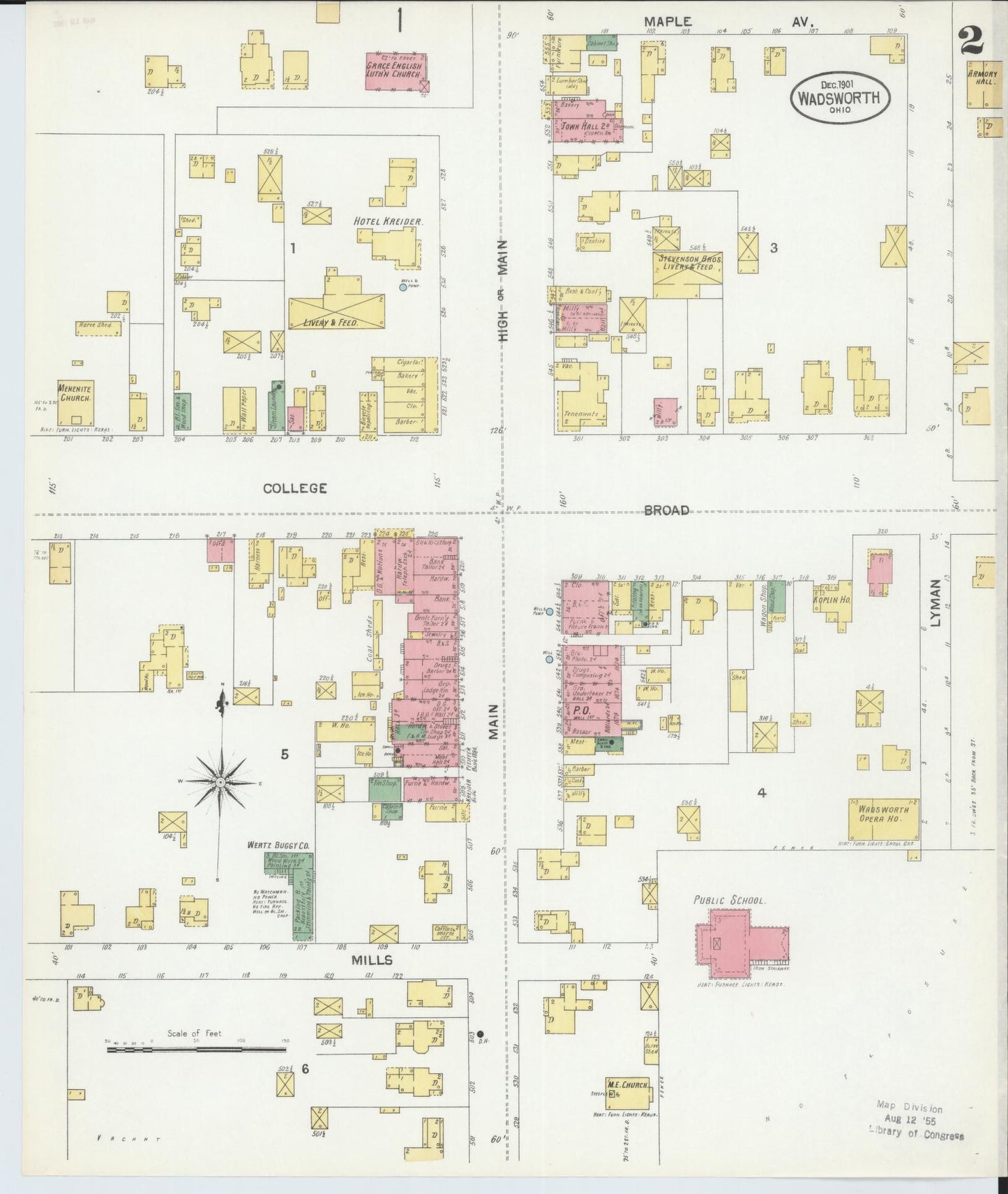 Sanborn Fire Insurance Map from Wadsworth, Medina County, Ohio (1901), Sheet #0002 - Complete Map Set gallery image, historic Sanborn map, vintage wall art, Ohio Ohio
