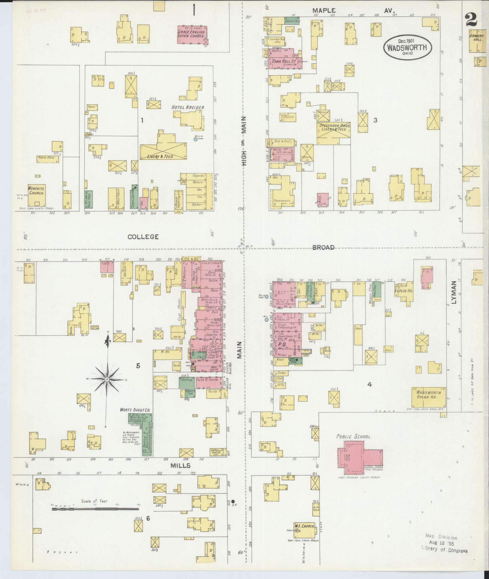 Sanborn Fire Insurance Map from Wadsworth, Medina County, Ohio (1901), Sheet #0002 - Complete Map Set gallery image, historic Sanborn map, vintage wall art, Ohio Ohio