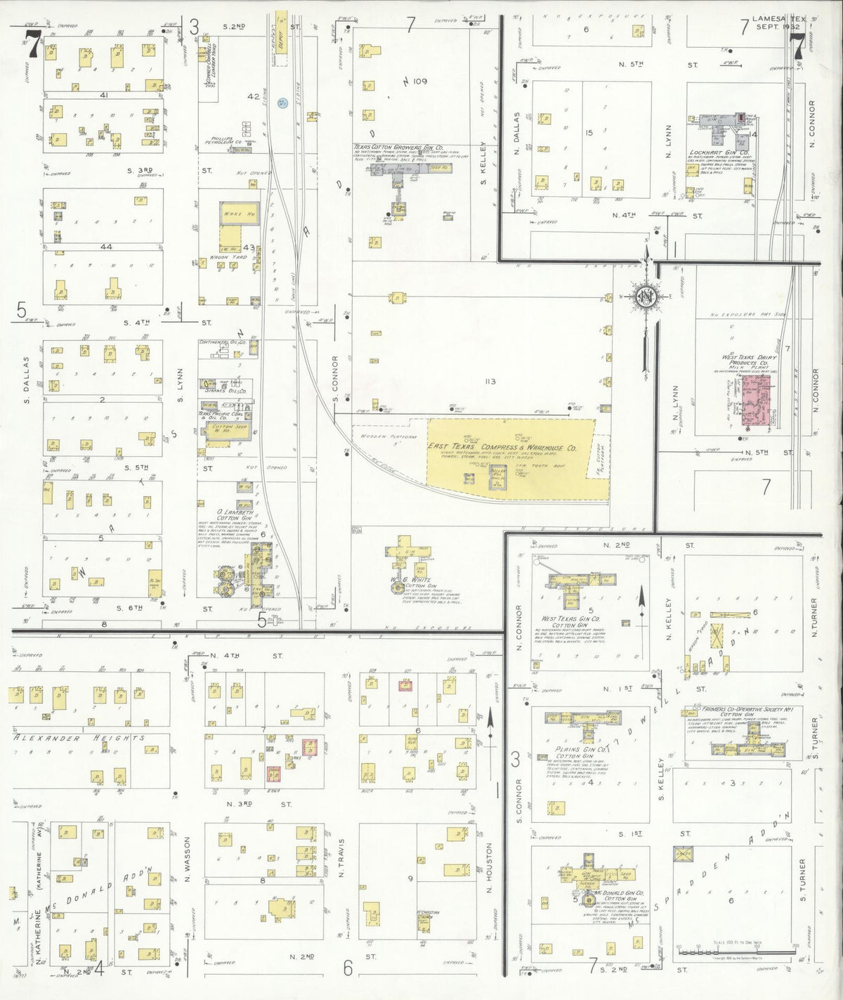 Sanborn Fire Insurance Map from Lamesa, Dawson County, Texas (1932), Sheet #0007 - Complete Map Set gallery image, historic Sanborn map, vintage wall art, Texas Texas