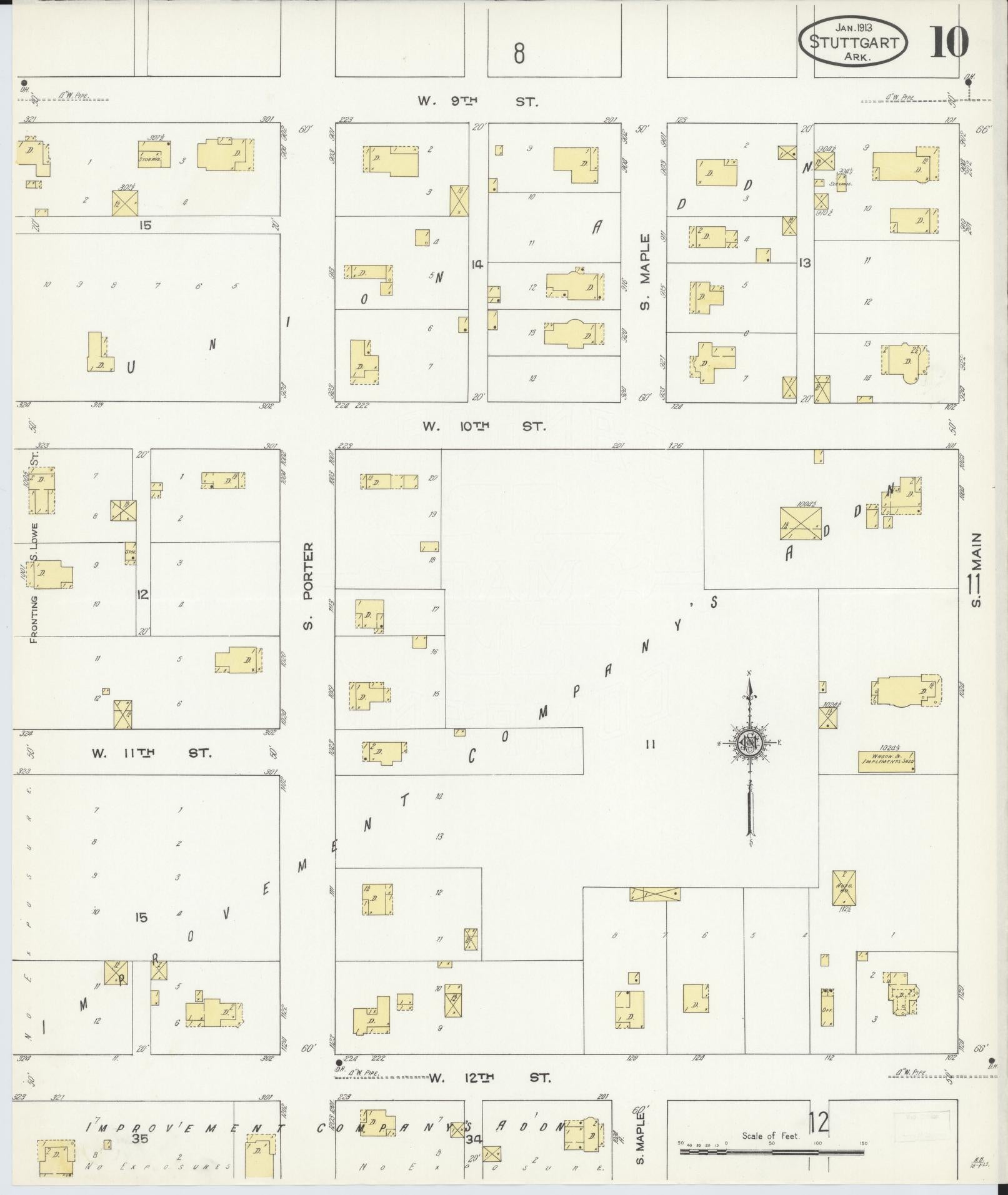Sanborn Fire Insurance Map from Stuttgart, Arkansas County, Arkansas (1913), Sheet #0010 - Complete Map Set gallery image, historic Sanborn map, vintage wall art, Stuttgart Arkansas