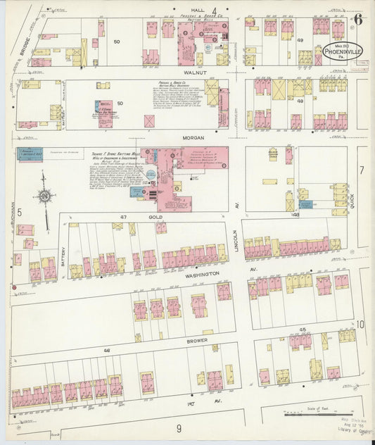 Sanborn Fire Insurance Map from Phoenixville, Chester County, Pennsylvania (1913), Sheet #0006 - Historic Sanborn Fire Insurance Map Print, vintage old map wall art, antique decor, genealogy gift, Pennsylvania Pennsylvania map
