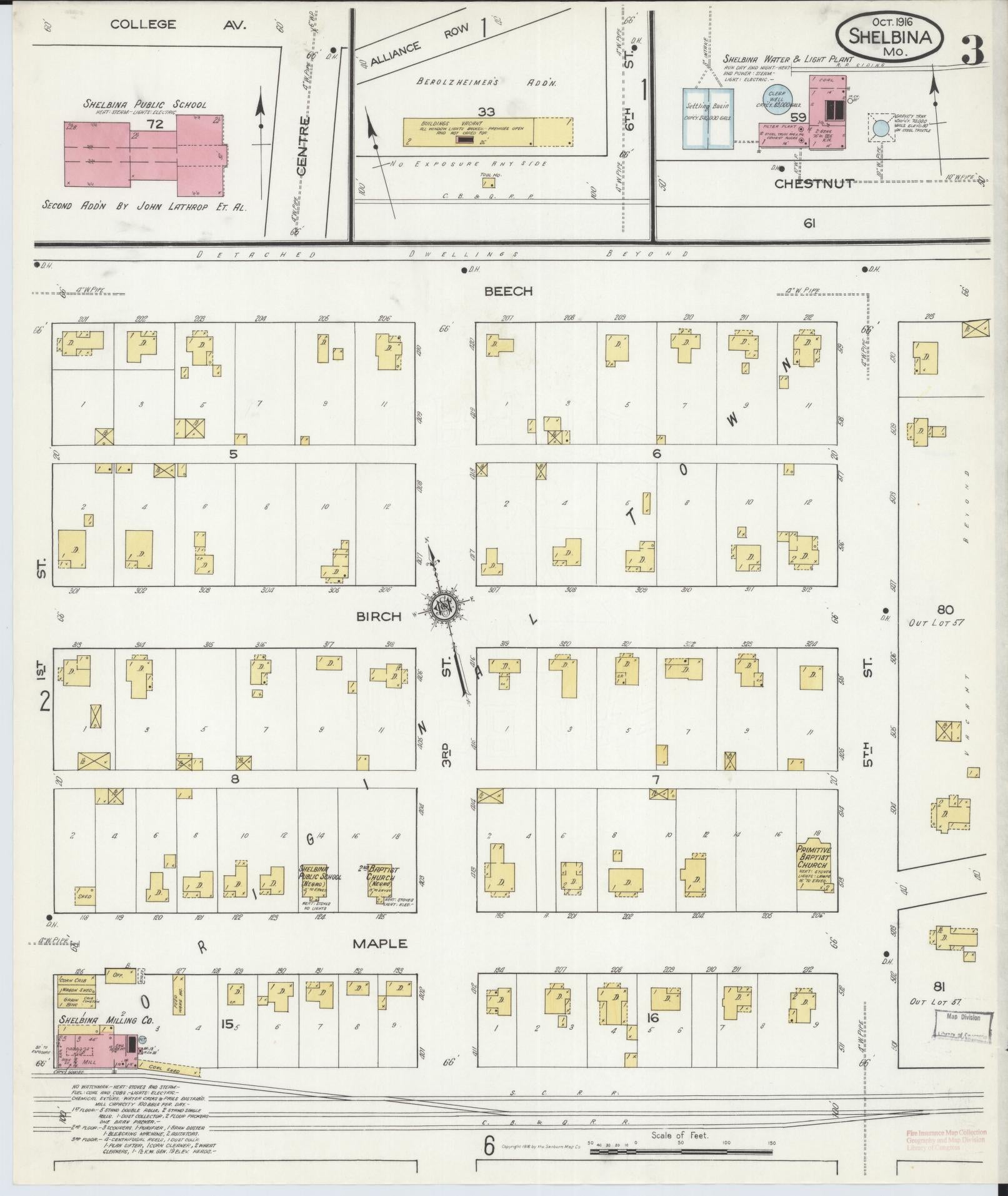 Sanborn Fire Insurance Map from Shelbina, Shelby County, Missouri (1916), Sheet #0003 - Complete Map Set gallery image, historic Sanborn map, vintage wall art, Missouri Missouri