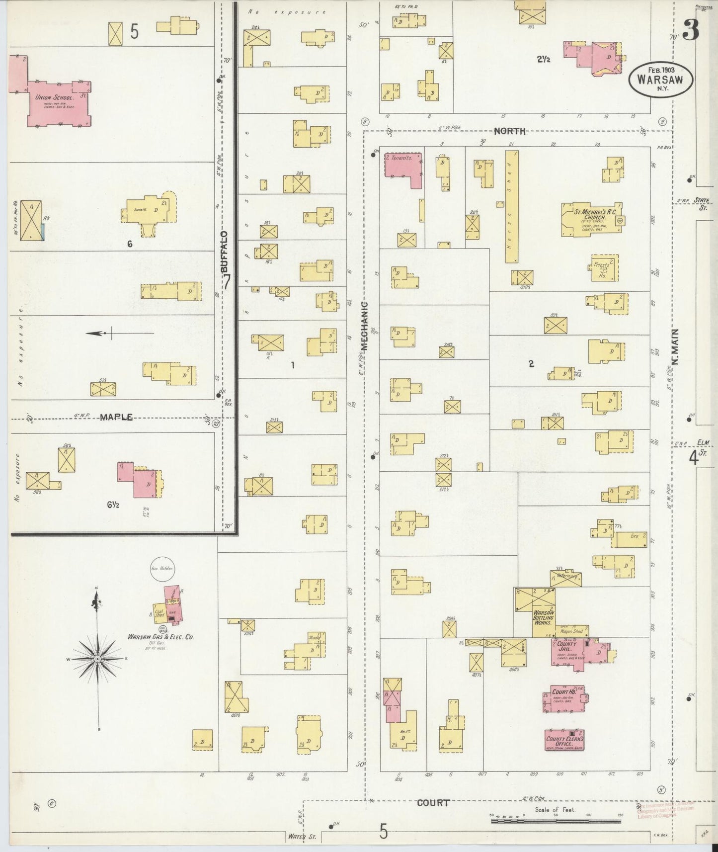 Sanborn Fire Insurance Map from Warsaw, Wyoming County, New York (1903), Sheet #0003 - Complete Map Set gallery image, historic Sanborn map, vintage wall art, Warsaw Wyoming
