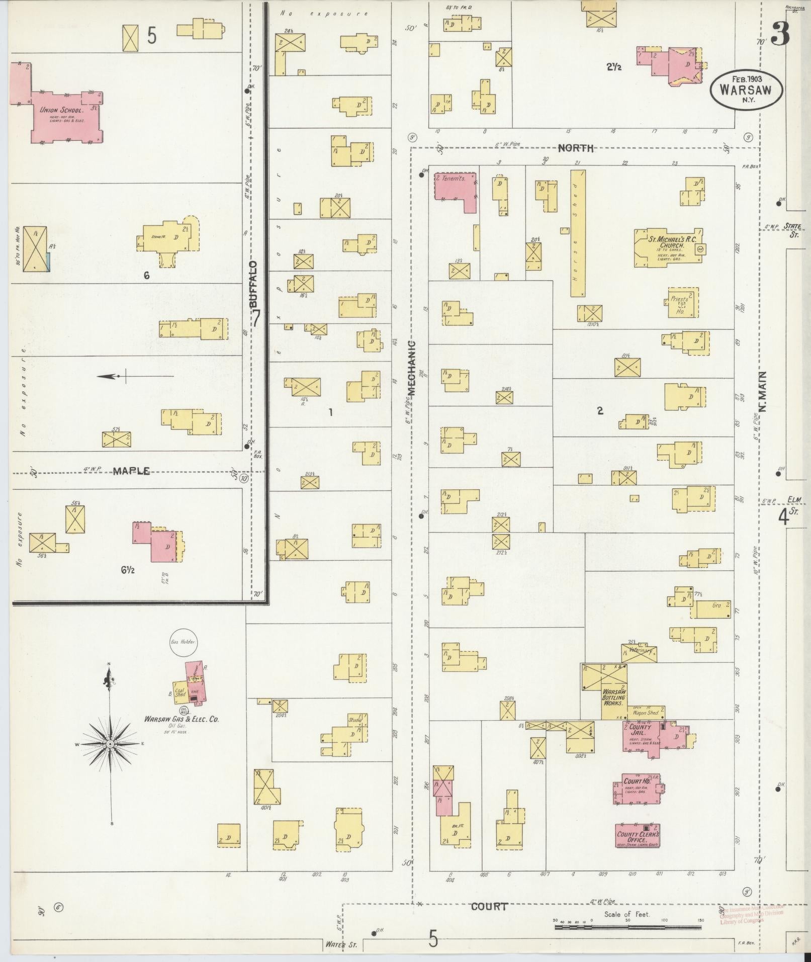 Sanborn Fire Insurance Map from Warsaw, Wyoming County, New York (1903), Sheet #0003 - Complete Map Set gallery image, historic Sanborn map, vintage wall art, Warsaw Wyoming