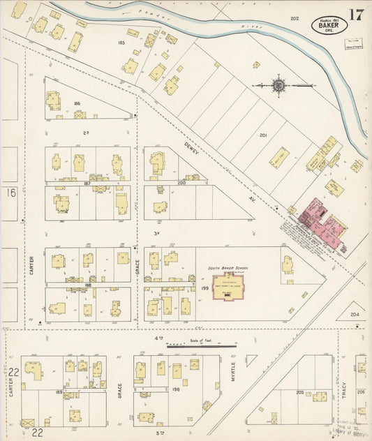 Sanborn Fire Insurance Map from Baker, Baker County, Oregon (1911), Sheet #0017 - Historic Sanborn Fire Insurance Map Print, vintage old map wall art, antique decor, genealogy gift, Oregon Oregon map