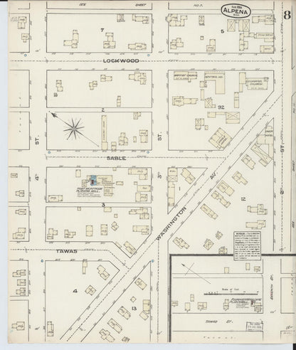 Sanborn Fire Insurance Map from Alpena, Alpena County, Michigan (1884), Sheet #0008 - Historic Sanborn Fire Insurance Map Print, vintage old map wall art, antique decor, genealogy gift, Michigan Michigan map