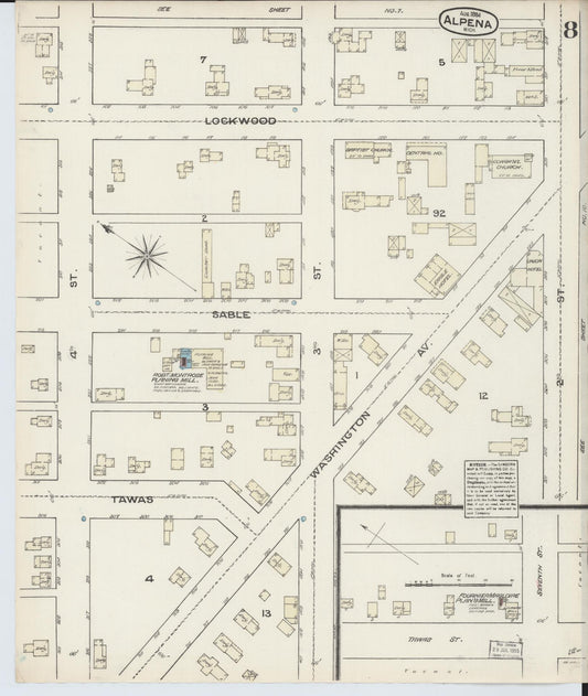 Sanborn Fire Insurance Map from Alpena, Alpena County, Michigan (1884), Sheet #0008 - Historic Sanborn Fire Insurance Map Print, vintage old map wall art, antique decor, genealogy gift, Michigan Michigan map