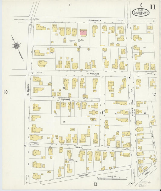 Sanborn Fire Insurance Map from Salisbury, Wicomico County, Maryland (1911), Sheet #0011 - Historic Sanborn Fire Insurance Map Print, vintage old map wall art