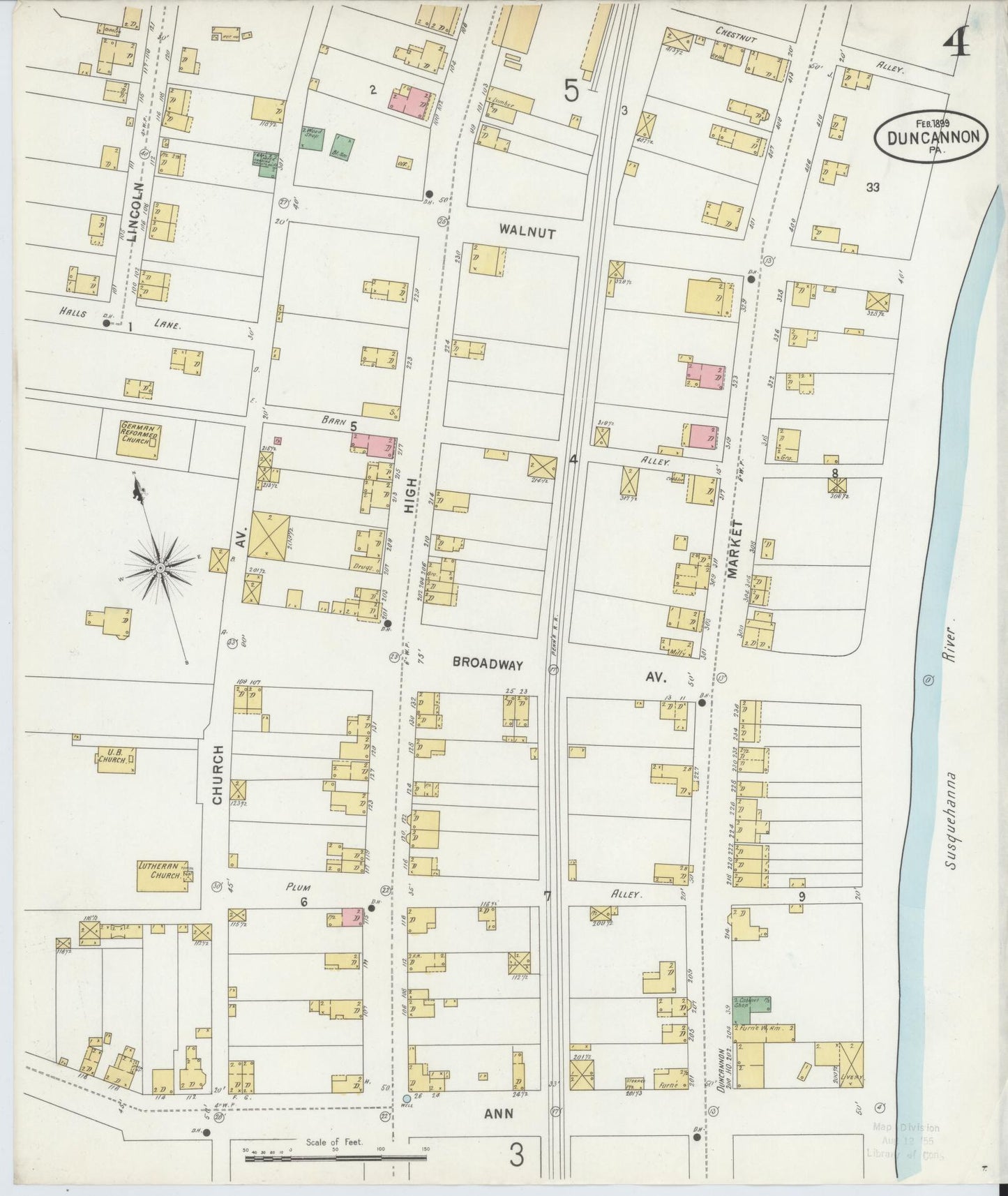 Sanborn Fire Insurance Map from Duncannon, Perry County, Pennsylvania (1899), Sheet #0004 - Historic Sanborn Fire Insurance Map Print, vintage old map wall art, antique decor, genealogy gift, Pennsylvania Pennsylvania map