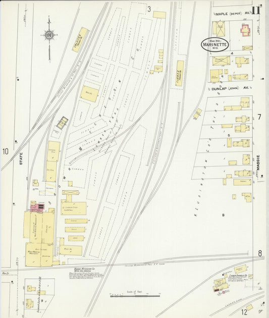 Sanborn Fire Insurance Map from Marinette, Marinette County, Wisconsin (1910), Sheet #0011 - Historic Sanborn Fire Insurance Map Print, vintage old map wall art, antique decor, genealogy gift, Wisconsin Wisconsin map