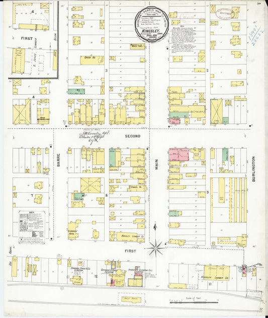 Sanborn Fire Insurance Map from Kingsley, Plymouth County, Iowa (1899), Sheet #0001 - Historic Sanborn Fire Insurance Map Print, vintage old map wall art