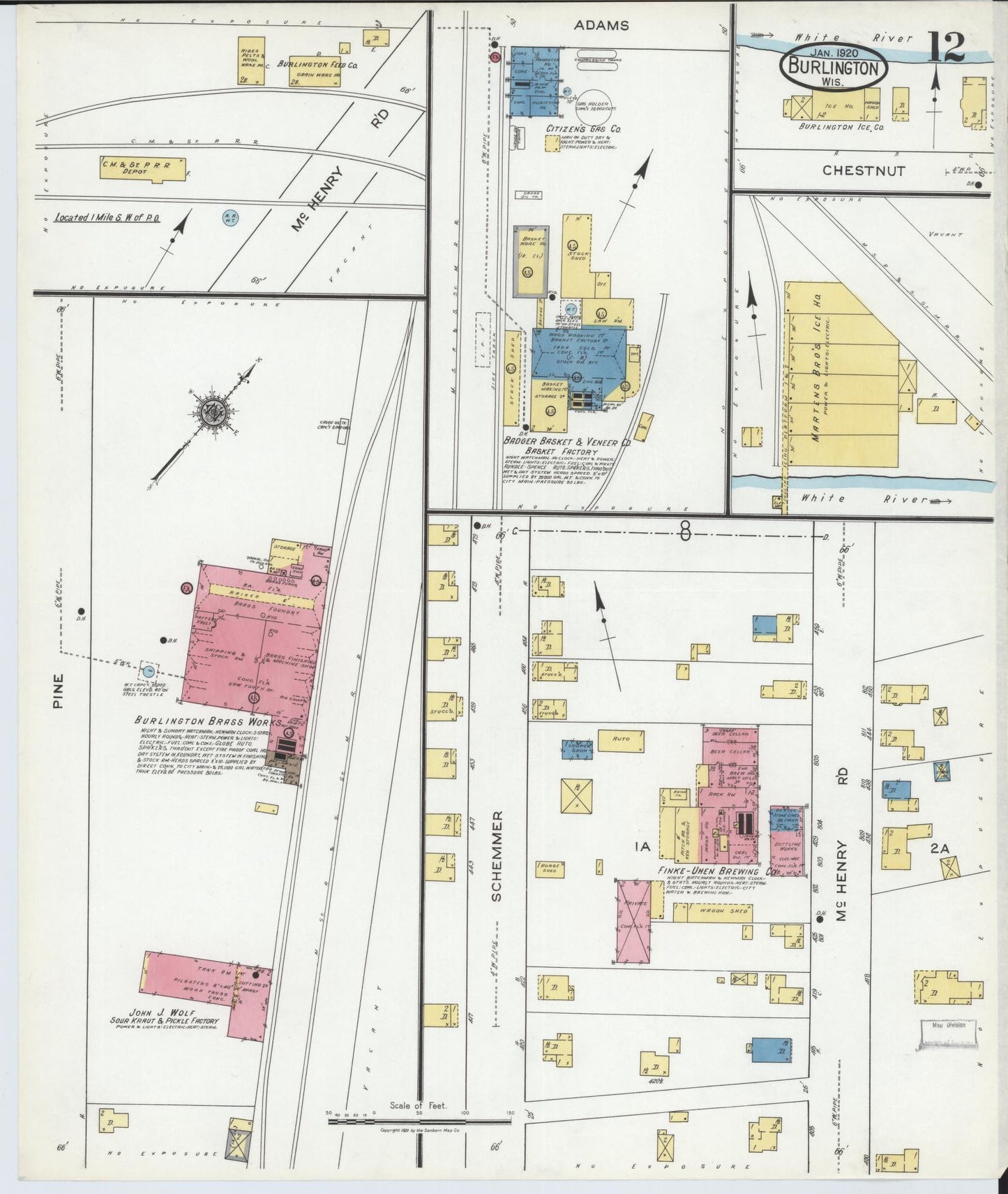 Sanborn Fire Insurance Map from Burlington, Racine County, Wisconsin (1920), Sheet #0012 - Complete Map Set gallery image, historic Sanborn map, vintage wall art, Wisconsin Wisconsin
