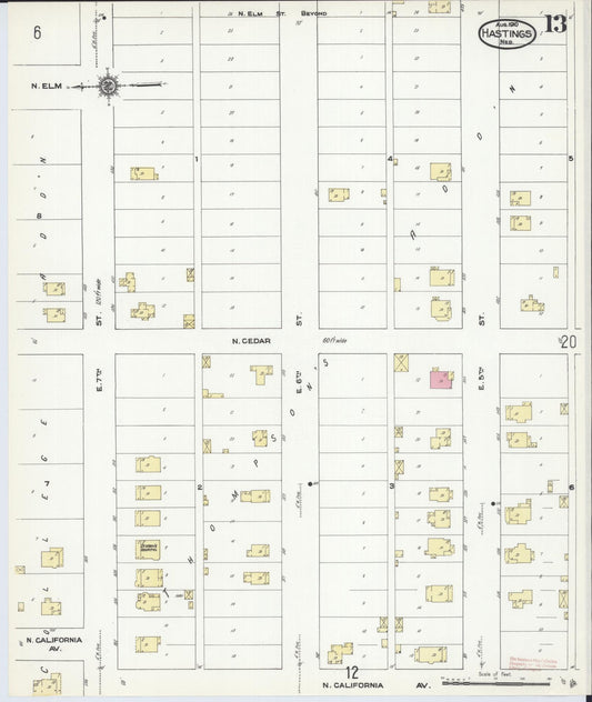 Sanborn Fire Insurance Map from Hastings, Adams County, Nebraska (1910), Sheet #0013 - Historic Sanborn Fire Insurance Map Print, vintage old map wall art, antique decor, genealogy gift, Nebraska Nebraska map