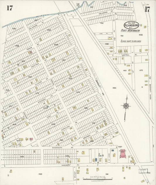 Sanborn Fire Insurance Map from Keansburg, Monmouth County, New Jersey (1923), Sheet #0017 - Historic Sanborn Fire Insurance Map Print, vintage old map wall art, antique decor, genealogy gift, New Jersey New Jersey map