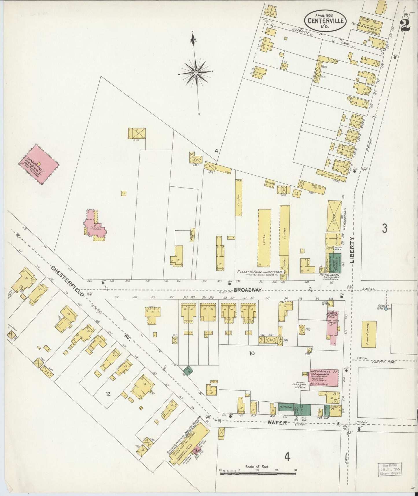 Sanborn Fire Insurance Map from Centreville, Queen Anne's County, Maryland (1903), Sheet #0002 - Complete Map Set gallery image, historic Sanborn map, vintage wall art, Maryland Maryland