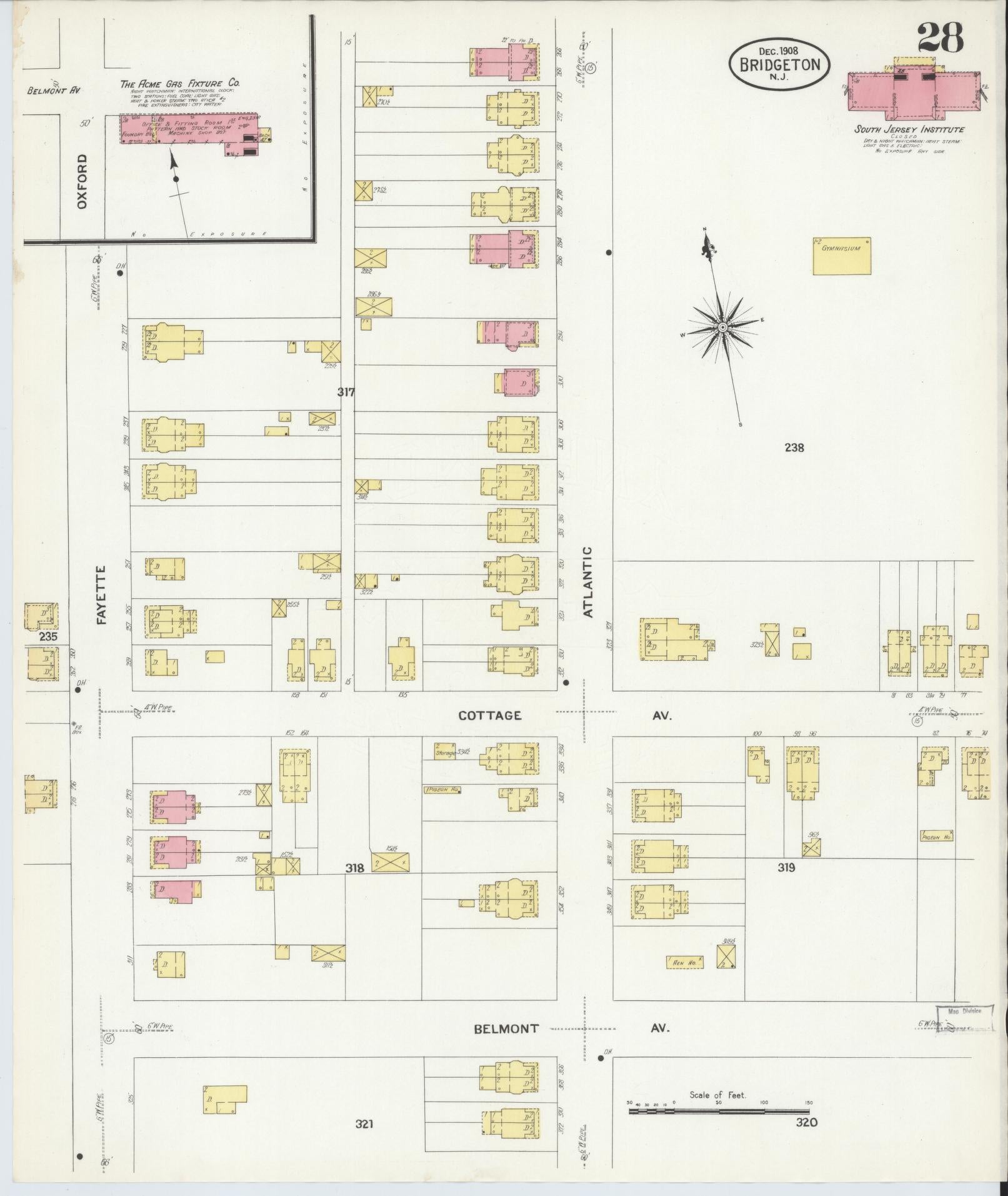 Sanborn Fire Insurance Map from Bridgeton, Cumberland County, New Jersey (1908), Sheet #0028 - Complete Map Set gallery image, historic Sanborn map, vintage wall art, New Jersey New Jersey