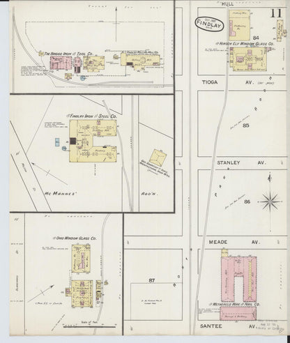 Sanborn Fire Insurance Map from Findlay, Hancock County, Ohio (1887), Sheet #0011 - Historic Sanborn Fire Insurance Map Print, vintage old map wall art, antique decor, genealogy gift, Ohio Ohio map