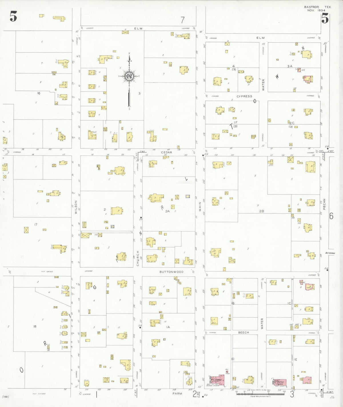 Sanborn Fire Insurance Map from Bastrop, Bastrop County, Texas (1934), Sheet #0005 - Complete Map Set gallery image, historic Sanborn map, vintage wall art, Texas Texas