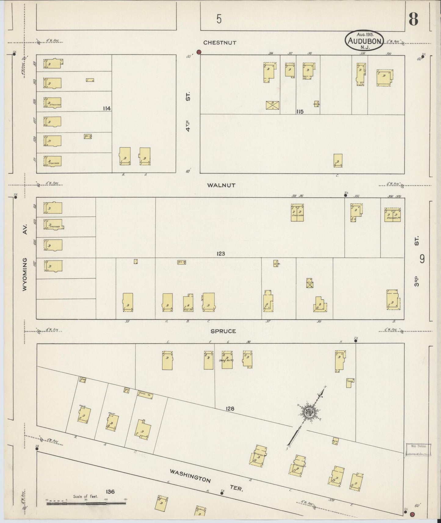 Sanborn Fire Insurance Map from Audubon, Camden County, New Jersey (1915), Sheet #0008 - Complete Map Set gallery image, historic Sanborn map, vintage wall art, New Jersey New Jersey