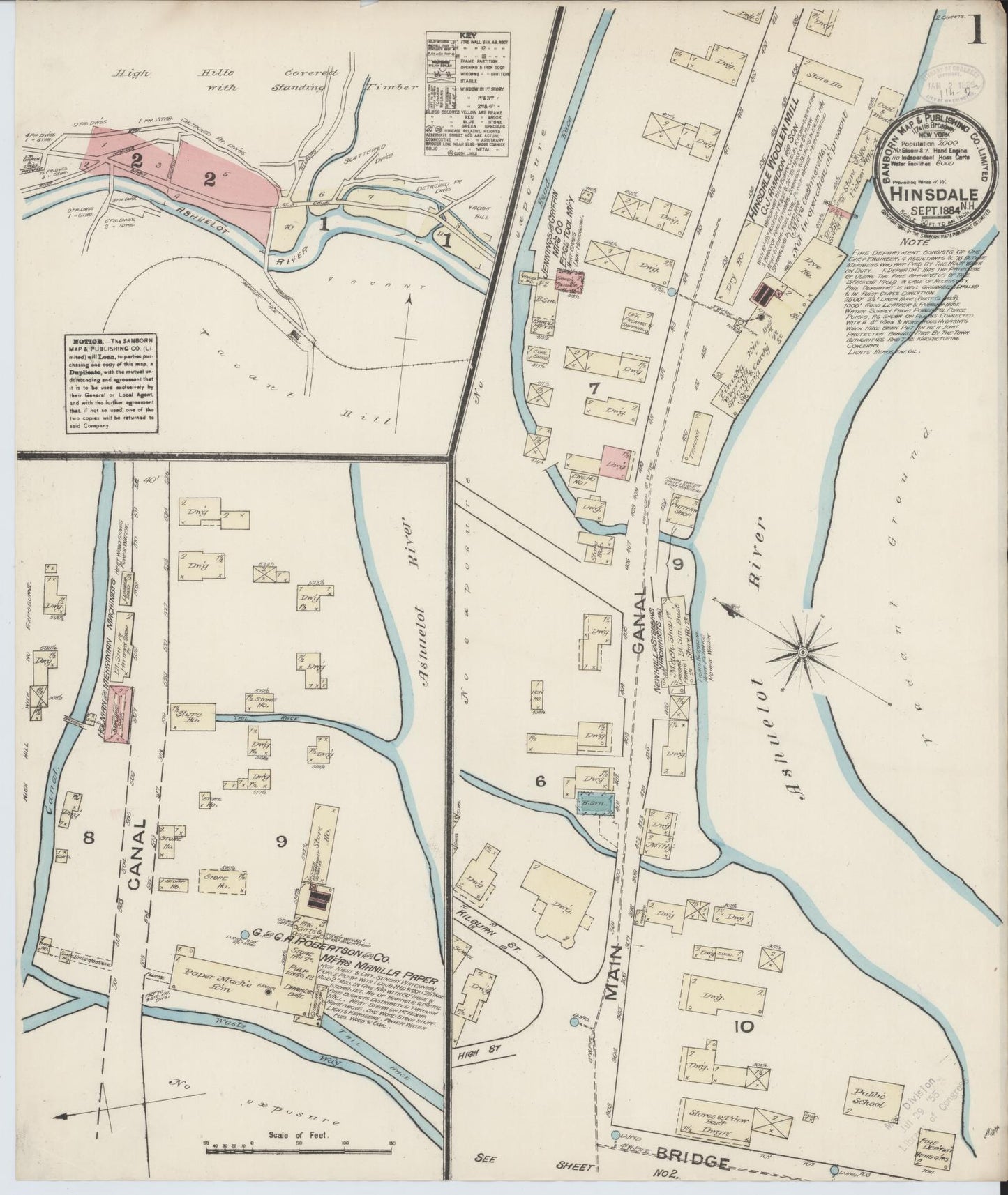 Sanborn Fire Insurance Map from Hinsdale, Cheshire County, New Hampshire. (1884) – Historic Sanborn Fire Insurance Map Print