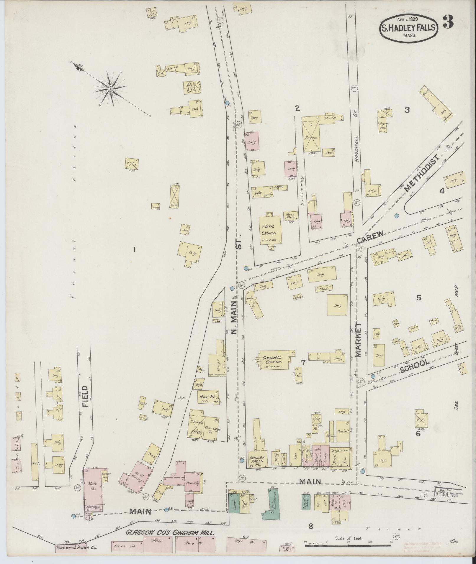 Sanborn Fire Insurance Map from South Hadley Falls, Hampshire County, Massachusetts (1889), Sheet #0003 - Complete Map Set gallery image, historic Sanborn map, vintage wall art, Massachusetts Massachusetts