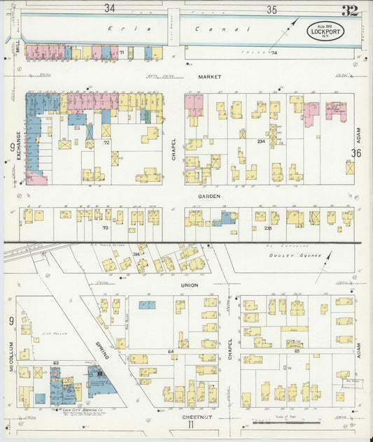 Sanborn Fire Insurance Map from Lockport, Niagara County, New York (1909), Sheet #0032 - Historic Sanborn Fire Insurance Map Print, vintage old map wall art, antique decor, genealogy gift, New York New York map