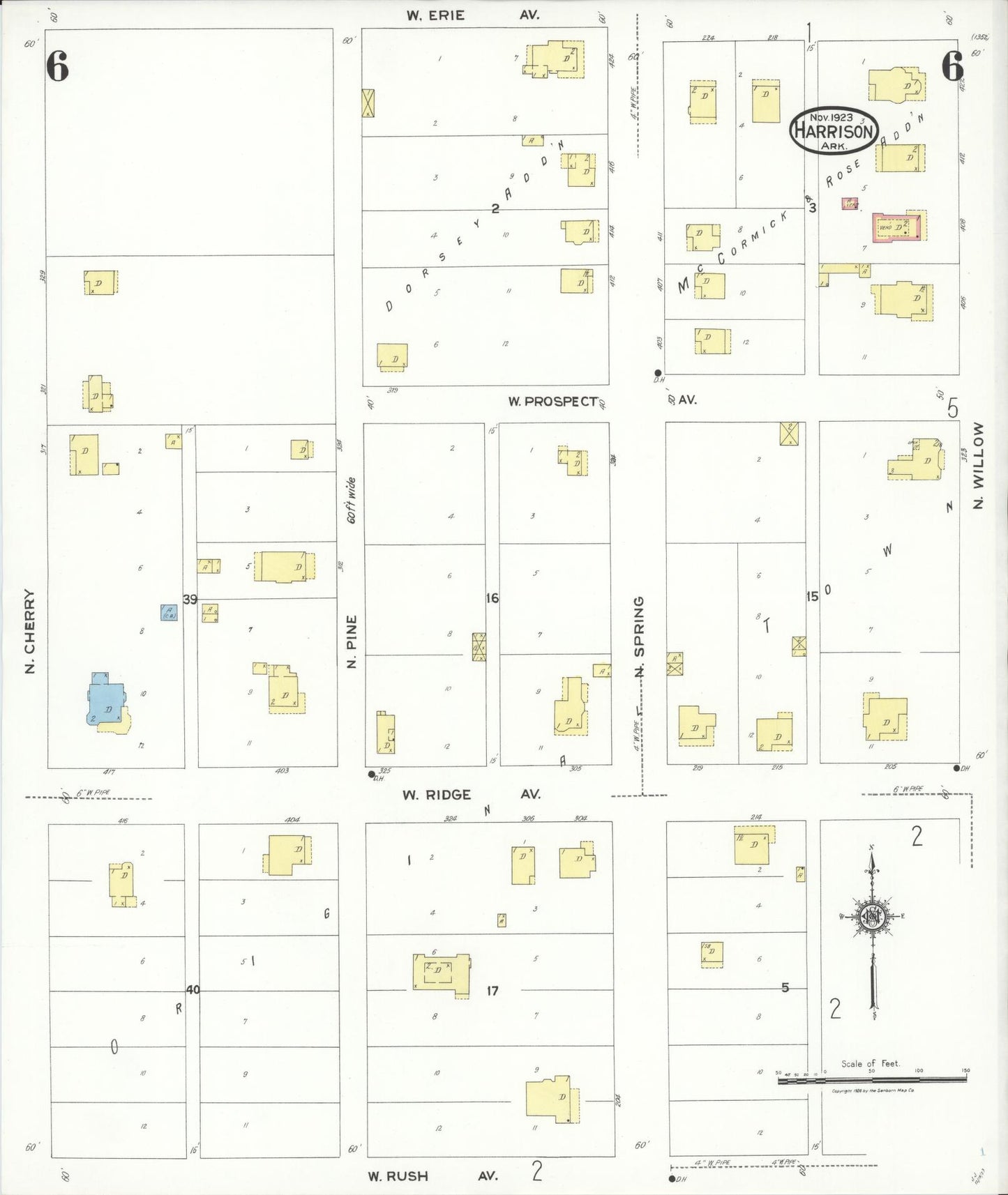 Sanborn Fire Insurance Map from Harrison, Boone County, Arkansas (1923), Sheet #0006 - Complete Map Set gallery image, historic Sanborn map, vintage wall art, Arkansas Arkansas