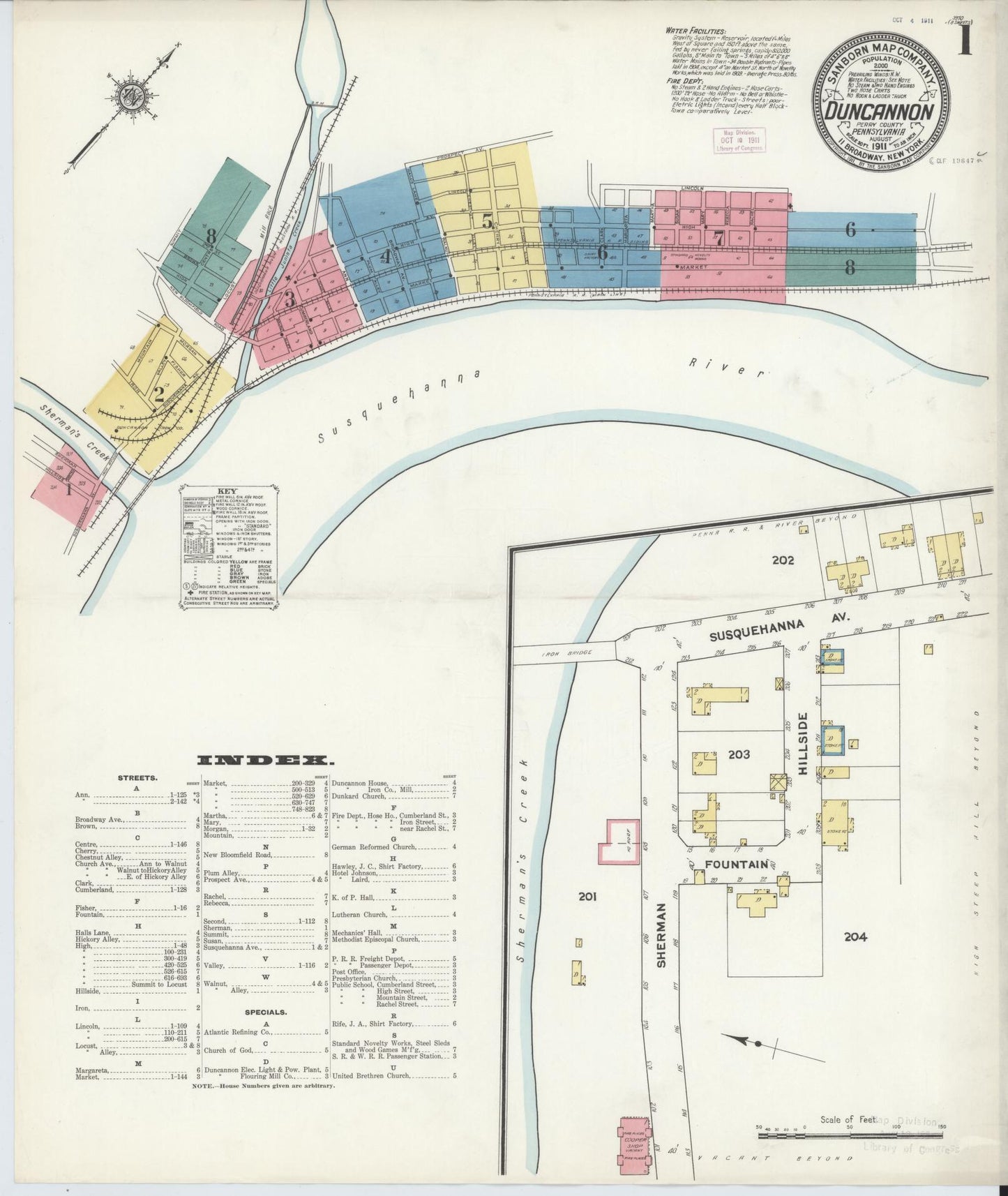 Sanborn Fire Insurance Map from Duncannon, Perry County, Pennsylvania (1911), Sheet #0001 - Historic Sanborn Fire Insurance Map Print, vintage old map wall art, antique decor, genealogy gift, Pennsylvania Pennsylvania map